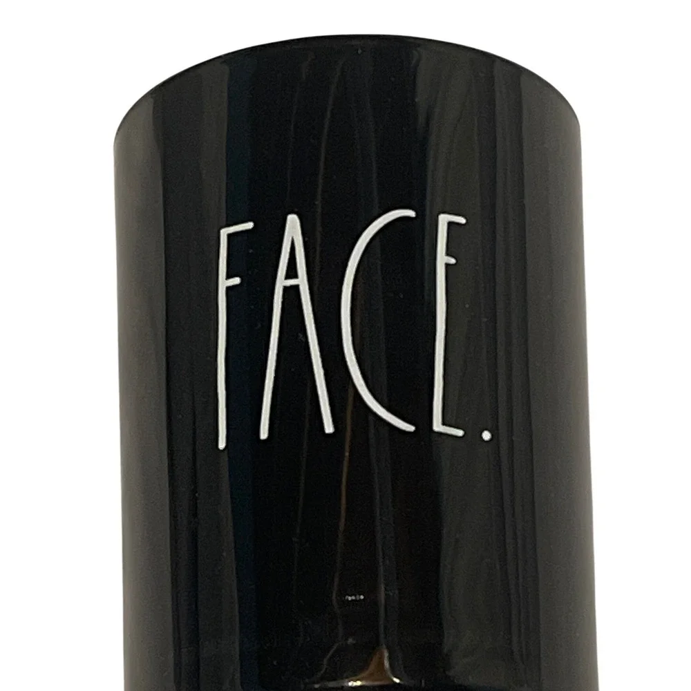 Rae Dunn FACE Black Ceramic Makeup Brush Holder Vanity Cup Organizer NWT